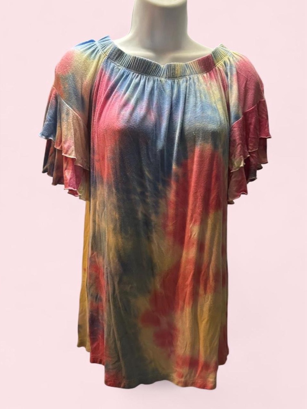 💖Simply Southern Women’s Tie-Dye Off-Shoulder Ruffle Sleeve Top - Multicolor💖